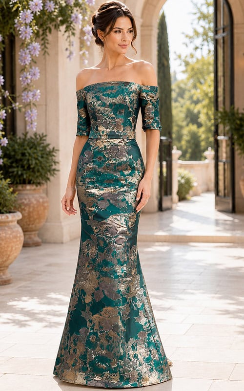 Structured Off Shoulder Evening Dress