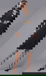 Elegant fitted midi dress with long sleeves and statement waist accent