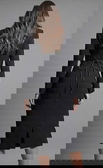 Long sleeve midi dress with V neckline and sculpted waist detail