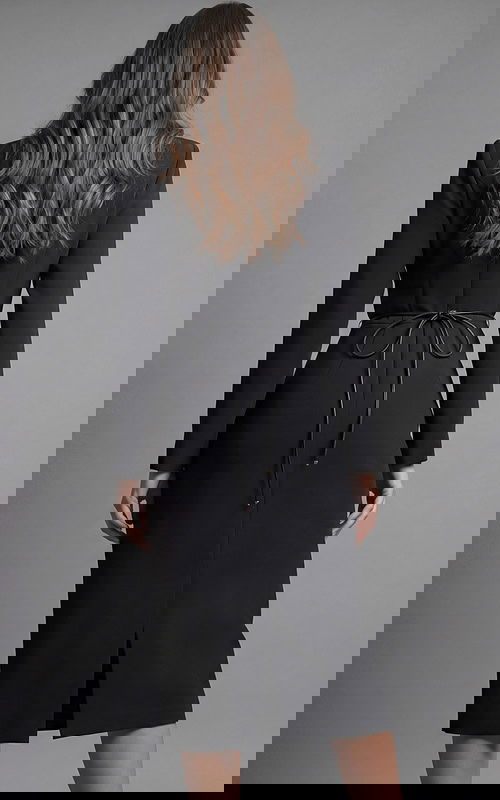 Long sleeve midi dress with V neckline and sculpted waist detail