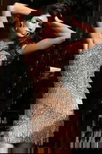 high neck nude fringe dress 51652