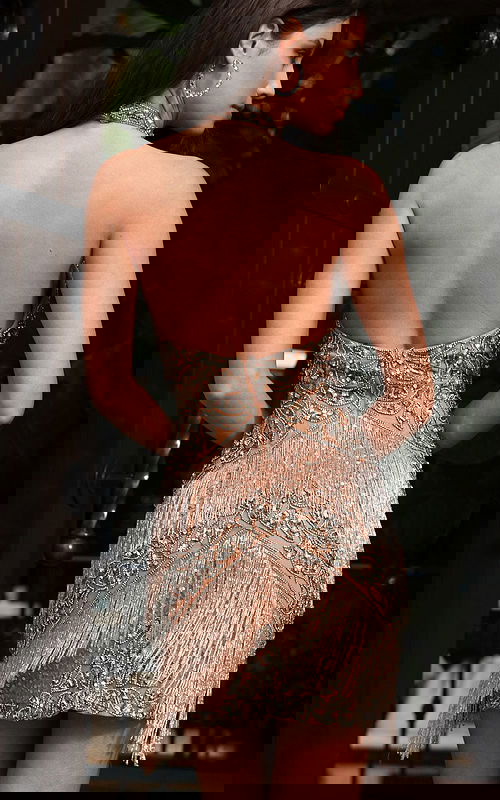 backless fringe embellished dress 51652