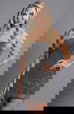 Strapless fitted mini dress with allover metallic embellishment