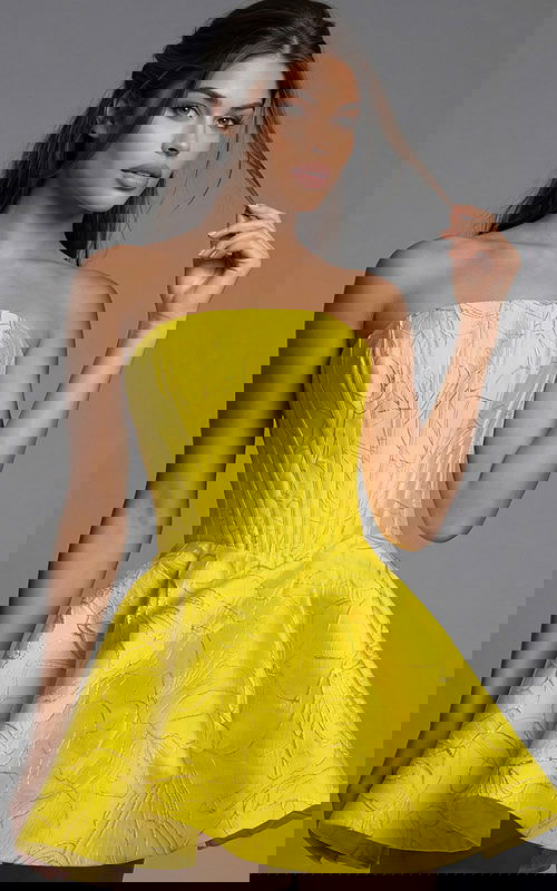 yellow corset bodice fit and flare dress 51709