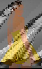 Strapless structured dress with sculpted bodice and flared skirt in textured fabric 51709