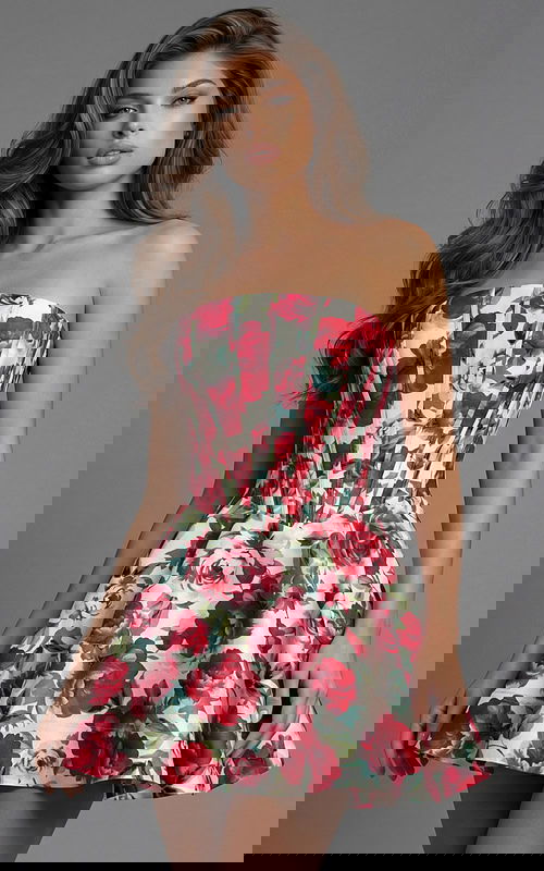 fit and flare strapless floral short dress 51713