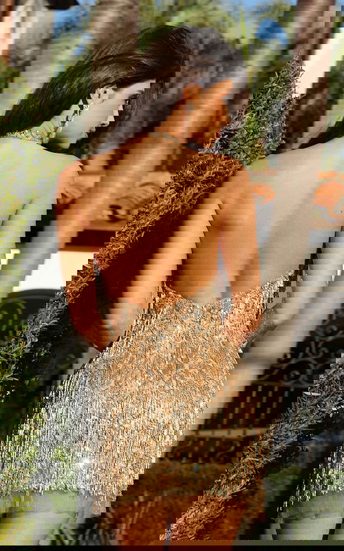 open back gold fringe dress 52060