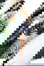 white and black short fit and flare strapless dress 52166