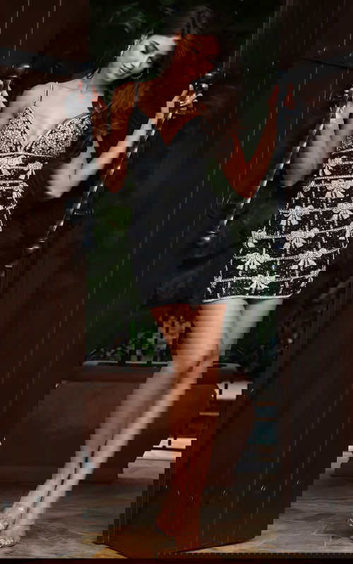 embelished black and sivler fitted dress 52449