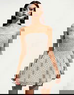 Strapless short dress with beaded mesh and flared silhouette