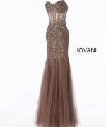 Jovani 5908 cafe embellished mermaid gown on display