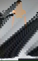 back of off the shoulder sheer beaded dress 61002