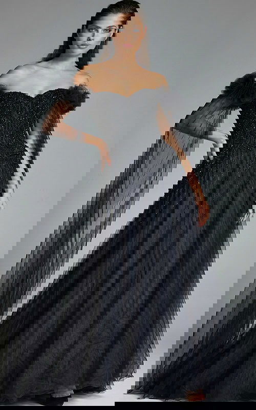 off the shoulder corset bodice embellished a line dress 61002