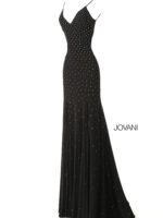 Front view of Jovani 63563 black gown with elegant details