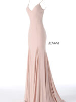 Front view of Jovani 63563 blush gown with delicate embellishments