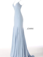 Front view of Jovani 63563 blue gown with sparkling embellishments