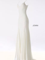 Front view of Jovani 63563 white gown with elegant embellishments