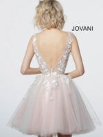 Back view of Jovani 63987 dress showcasing floral applique.