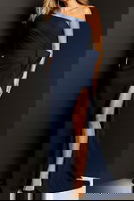 Navy high slit evening dress 06998