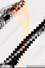 side view of high slit black dress 47009