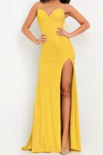 high slit fitted yellow dress 8400