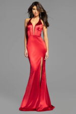 red fitted dress D5032