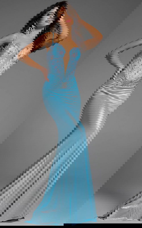 ruched bodice beaded dress D5046