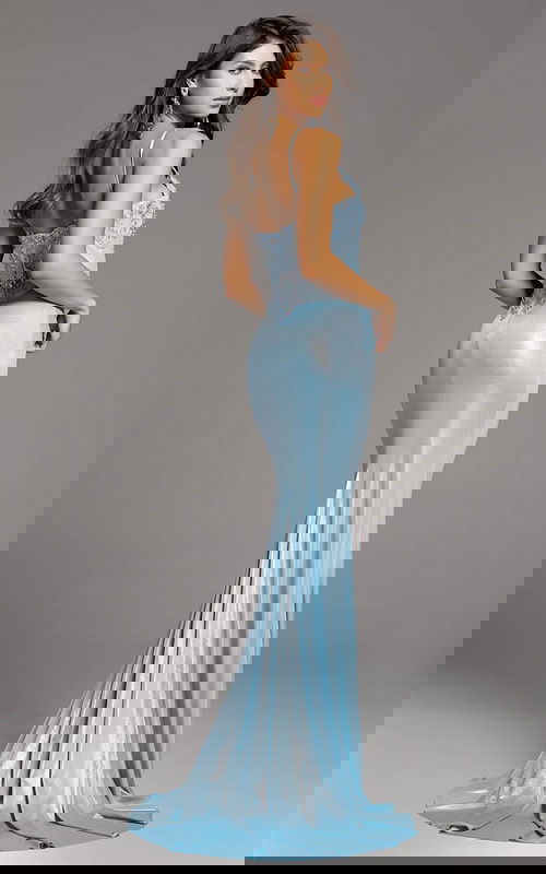 fitted blue dress D5046