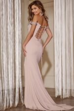 pink open back off the shoulder dress D5064