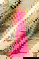 mermaid pink dress with bow detail D5304