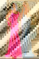 blue and pink mermaid dresses with bow details D5304