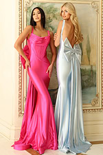 blue and pink mermaid dresses with bow details D5304