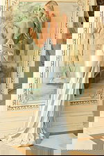 backless blue dress with bow detail D5304