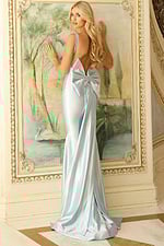 backless blue dress with bow detail D5304