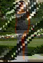 back of embellished dress with high slit D5411