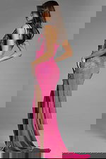 back view of embellished pink dress D5417