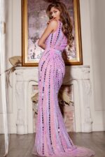 lilac beaded prom dress D5702