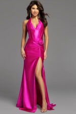 high slit dress with rosette detail D5814