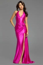 halter neck high slit dress D5814