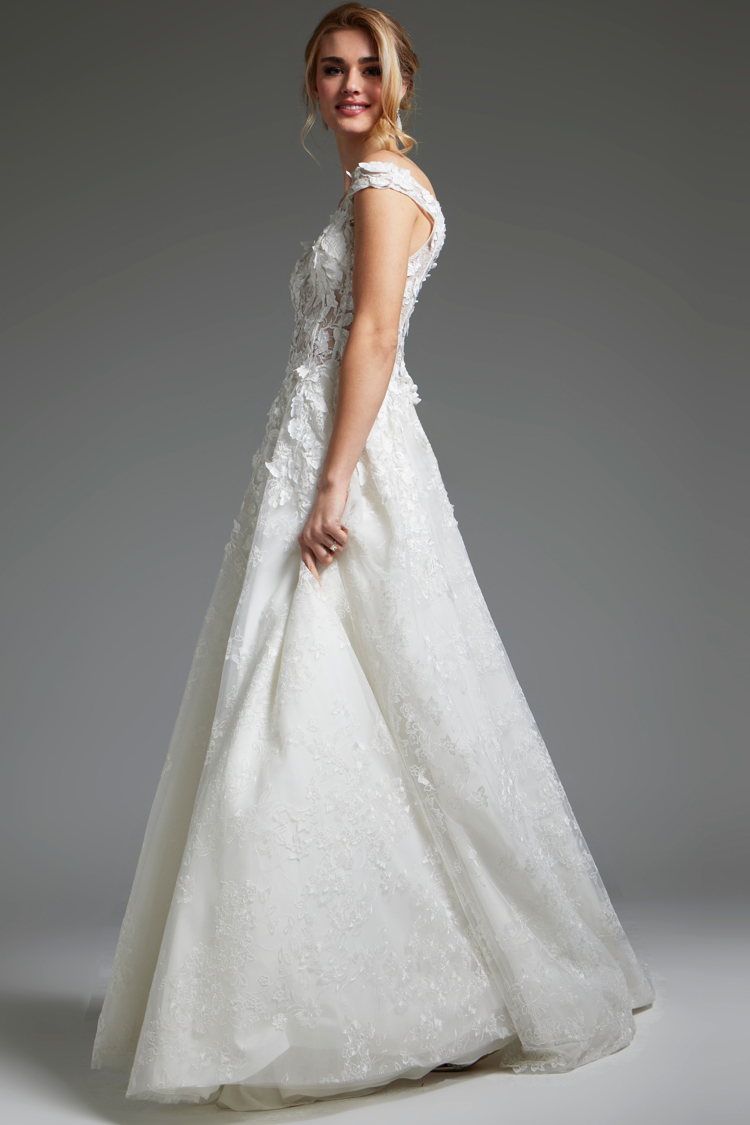 Off White Floral Off the Shoulder Wedding Dress JB05402 | Jovani