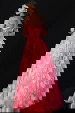 Romantic floral embroidered long gown with strapless bodice and flared hem