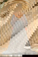 Romantic Off Shoulder Lace Gown With Sheer Sleeves