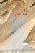 Romantic Off Shoulder Lace Gown With Sheer Sleeves