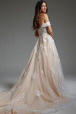 JB24145 off-the-shoulder dress back view with floral lace