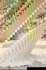 Elegant strapless lace A line bridal gown front view