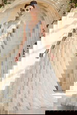 sheer floral lace ball gown with deep v neckline and embroidered straps