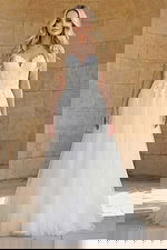 Lace bodice A line wedding dress with tulle skirt front view