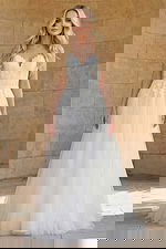 Lace bodice A line wedding dress with tulle skirt front view