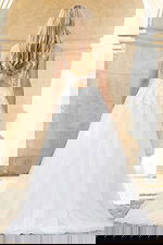 Romantic V neck lace and tulle bridal gown full length view