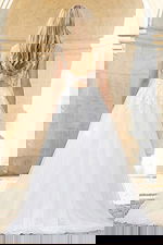 Romantic V neck lace and tulle bridal gown full length view